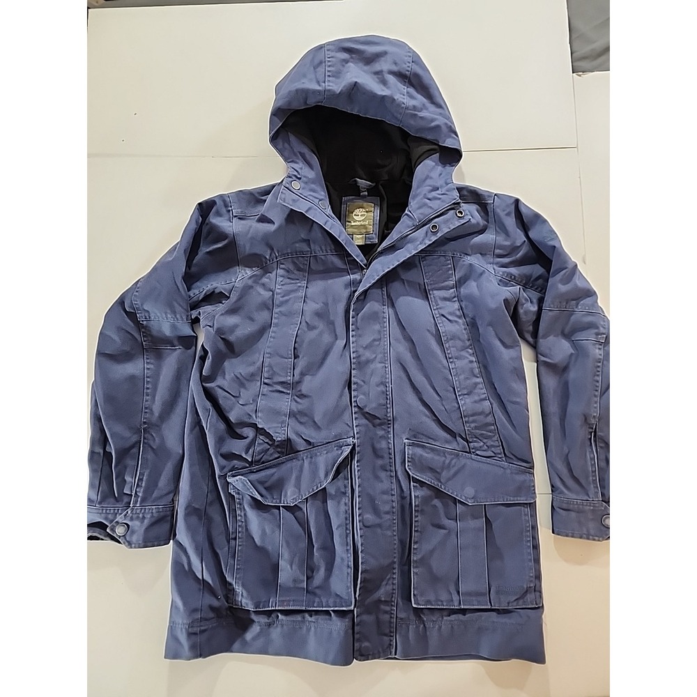 Vintage Timberland Weathergear Jacket Mens Medium Navy Blue Duck Canvas Hooded